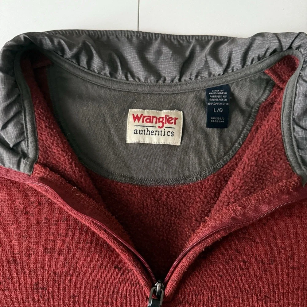 Wrangler Authentics Long‎ Sleeve 1/4 Zip Pullover Men's Sz L Red Fleece